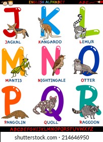 Cartoon Vector Illustration of Colorful English Alphabet Set with Funny Animals from Letter J to R