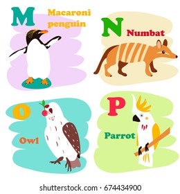 Cartoon Vector Illustration of Colorful English Alphabet with Funny Animals from Letter M to P