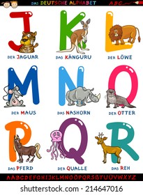 Cartoon Vector Illustration of Colorful German or Deutsch Alphabet Set with Funny Animals from Letter J to R