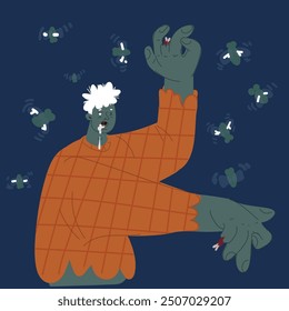 Ilustración vectorial de dibujos animados del estilo del cómic zombie sobre fondo oscuro