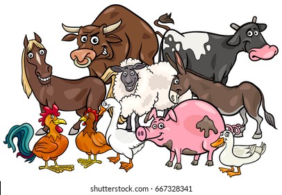 Cartoon Vector Illustration of Comic Farm Animal Characters Group