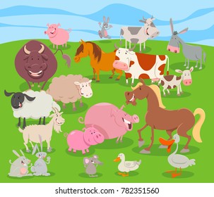 Cartoon Vector Illustration of Comic Farm Animal Funny Characters Group