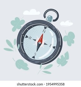 Cartoon vector illustration of compass on white background.