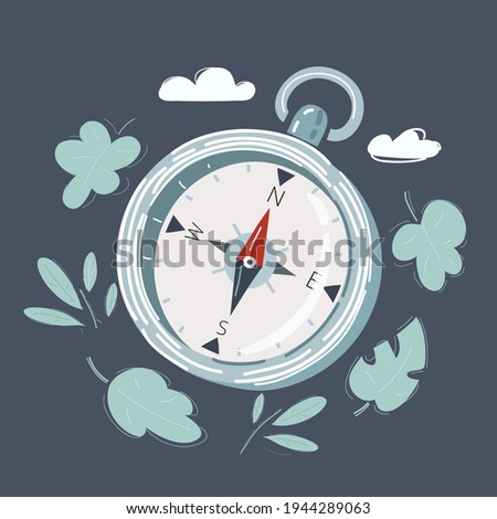 Cartoon vector illustration of Compass on dark background.