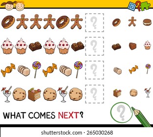 Cartoon Vector Illustration of Completing the Pattern Educational Game for Preschool Children