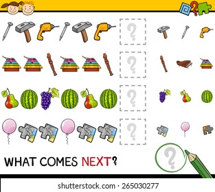 Cartoon Vector Illustration of Completing the Pattern Educational Game for Preschool Children