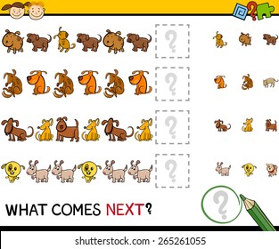 Cartoon Vector Illustration of Completing the Pattern Educational Game for Preschool Children