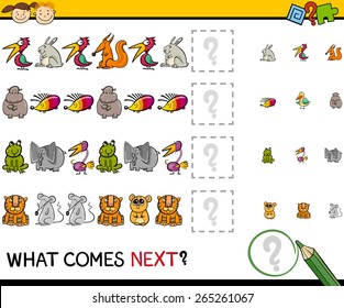 Cartoon Vector Illustration of Completing the Pattern Educational Game for Preschool Children