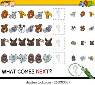 Cartoon Vector Illustration of Completing the Pattern Educational Game for Preschool Children