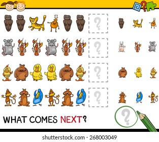 Cartoon Vector Illustration of Completing the Pattern Educational Game for Preschool Children