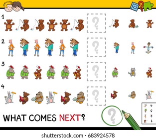 Cartoon Vector Illustration of Completing the Pattern Educational Activity Game for Children