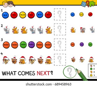 Cartoon Vector Illustration of Completing the Pattern Educational Activity Game for Preschool Children
