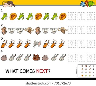 Cartoon Vector Illustration of Completing the Pattern Educational Activity Game for Preschool Children with Animal Characters