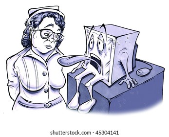 cartoon vector illustration computer virus nurse