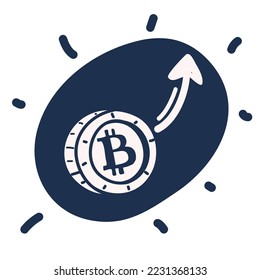 Cartoon vector illustration of concept of Bitcoin Cryptocurrency. Black and white image