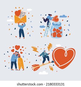 Cartoon vector illustration of Concept of love. Characters of people with heart symbol. Valentine day. Love and relationship.