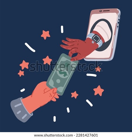 Cartoon vector illustration Concept for mobile banking and online payment. Send money via smartphone over dark background