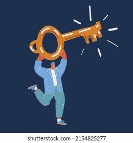Cartoon vector illustration of Confident business man showing he has got the key over dark backround