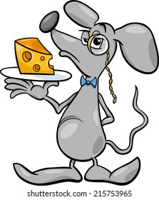 Cartoon Vector Illustration Of Connoisseur Mouse With Piece Of Cheese