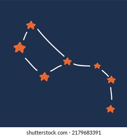 Dibujo vectorial de la película Constellation the Great Bear. Gran cuentagotas en constelación, Ursa Majo en un cielo negro sobre un fondo oscuro