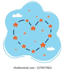 Cartoon vector illustration of constellation in the shape of a heart in sky