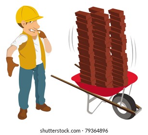 cartoon vector illustration of a construction worker wheelbarrow