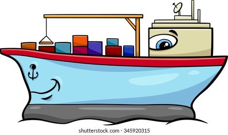 Cartoon Vector Illustration of Container Ship Transport Character