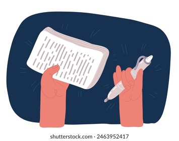 Ilustración vectorial de dibujos animados del bolígrafo de Acuerdo del ícono del contrato sobre fondo oscuro