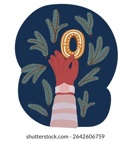 Ilustração vetorial de desenhos animados da fonte Cookies número 0 Pão de gengibre na mão sobre fundo escuro