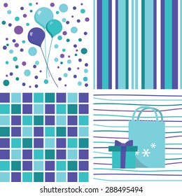 A cartoon vector illustration cool party design elements like balloons, goodie bags, gifts, patterns