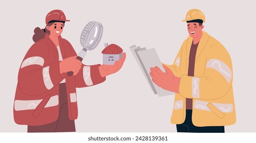 Cartoon vector illustration of Couple buying house from real estate agent. Mortgage concept