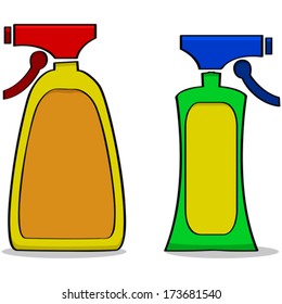 Cartoon vector illustration of a couple of generic cleaning products