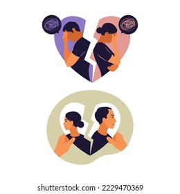 cartoon vector illustration of couple, heart, on white background, top view. perfect for social media, celebrating valentine day, etc.