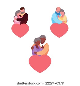 cartoon vector illustration of couple, heart, on white background, top view. perfect for social media, celebrating valentine day, etc.
