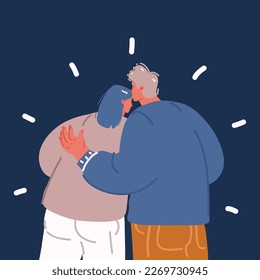 Cartoon vector illustration of couple hug each other over dark background