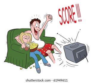 cartoon vector illustration couple sofa sports
