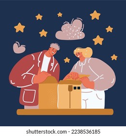 Ilustración vectorial de dibujos animados de un paquete de caja desempacada de pareja