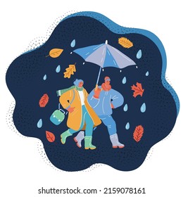 Dibujo vectorial de una pareja caminando en otoño