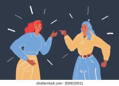 Cartoon vector illustration of couple in wrangle on dark backround.