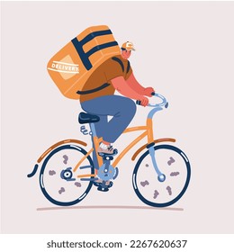 Cartoon vector illustration of Courier man On Bicycle Delivering Food