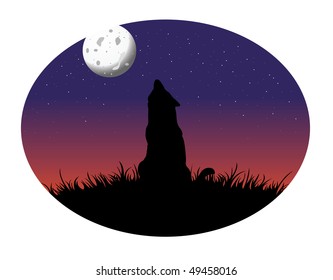 cartoon vector illustration coyote howling moon