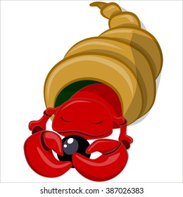 Cartoon vector Illustration. Crab asleep hugging with pearl. Isolated.