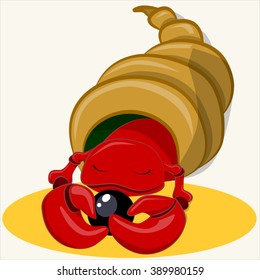 Cartoon vector Illustration. Crab asleep hugging with pearl.