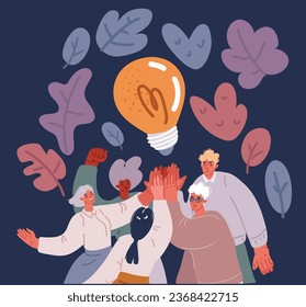 Ilustración vectorial de caricatura de bombilla creativa sobre fondo oscuro