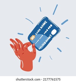 Cartoon vector illustration of Credit card in human hand. Bank payment method sign. Online Shopping symbol.