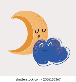 Dibujo vectorial de la luna creciente y la nube están durmiendo