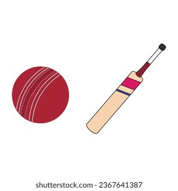 Caricatura Icono del deporte del bate de cricket y bolas Isolación en el fondo blanco