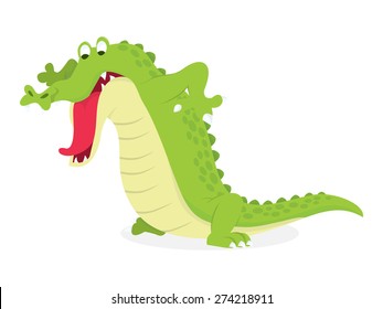 A cartoon vector illustration of a crocodile looking down at something.