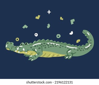 Cartoon vector illustration of Cartoon crocodile over dark backround
