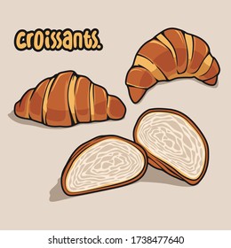 Cartoon vector illustration of croissant classic france pastries fit for menu, cooking book, label and collection.